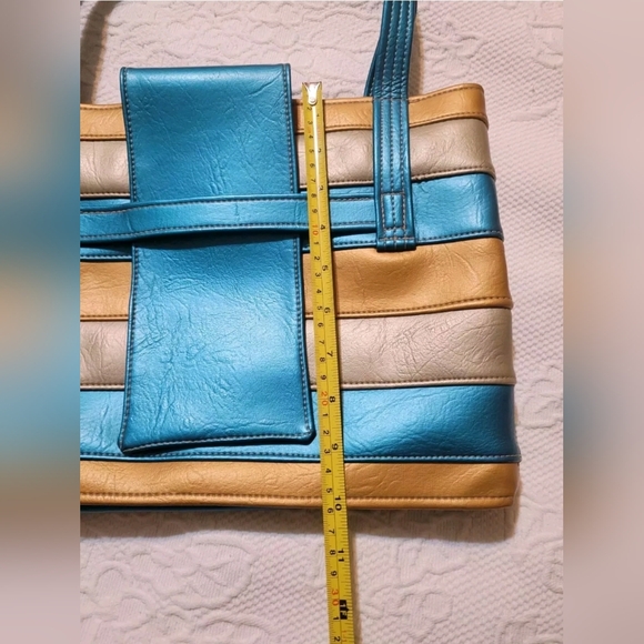 Super Cool And Unique Vintage Blue and Gold Women's Tote Bag. Vegan - Vinyl - Picture 7 of 8